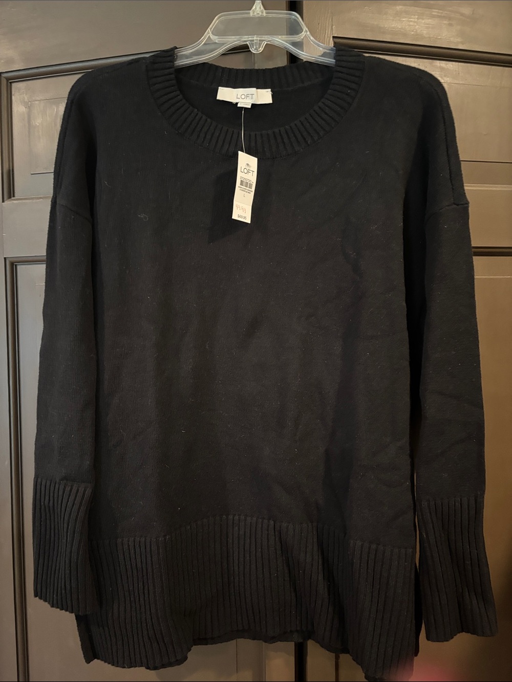 NWT LOFT Black Crewneck Tunic Sweater Ribbed Trim Size Large